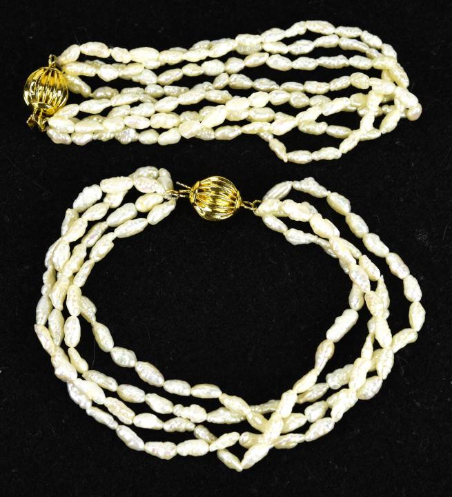 Pair of Multi Strand Baroque Seed Pearl Bracelets: Pair of Multi Strand Baroque Seed Pearl Bracelets. Each measures 8 inches in length.