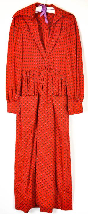 Vintage Geoffrey Beene Prairie Dress: Vintage Geoffrey Beene Prairie Dress. Floral patterned prairie dress labeled for Geoffrey Beene. With pockets. Measures approximately 15 inches across the shoulders, 26 inches from shoulder to cuff, 5