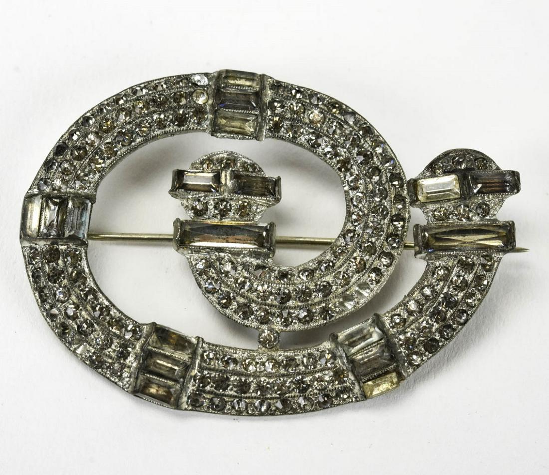 Vintage C 1920s Large Spiral Motif Paste Brooch: Vintage C 1920s Large Spiral Motif Paste Brooch. Signed B. Measures 2.25 inches in length.