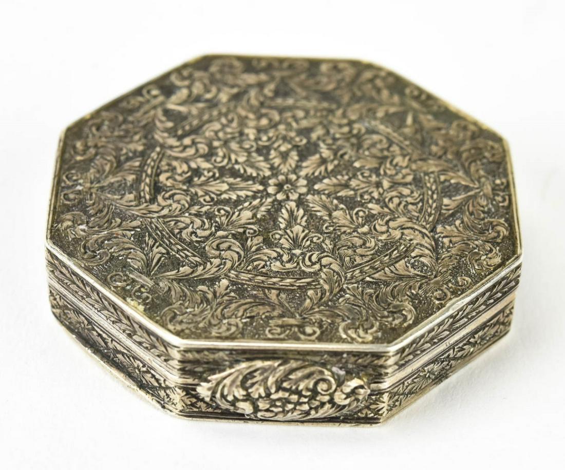 Antique Chased 800 Silver Makeup Compact: Antique Chased 800 Silver Makeup Compact. Measures 1.75 inches in diameter.