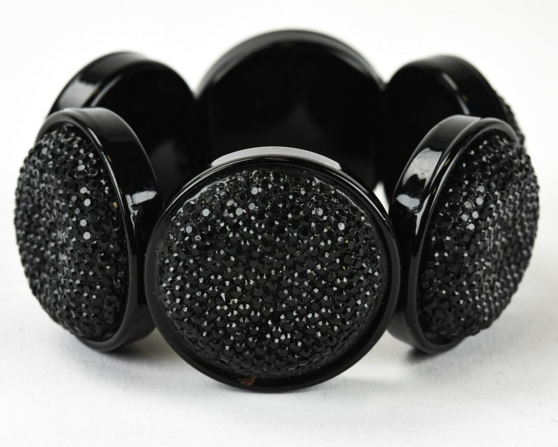 Costume Faux Black Diamond Panel Bracelet: Costume Faux Black Diamond Panel Bead Bracelet. Measures just under 8 inches