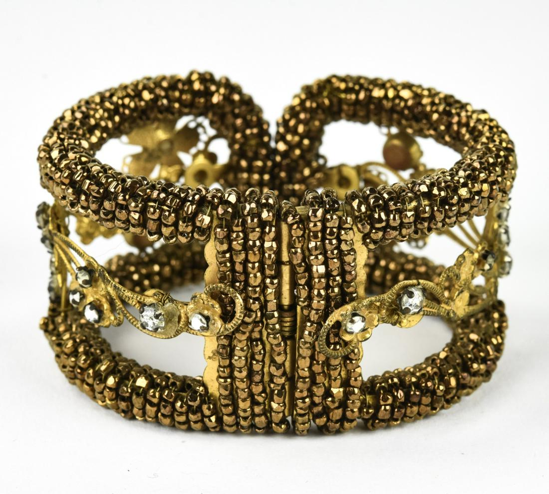 Vintage Miriam Haskell Style Clamper Bracelet: Vintage Miriam Haskell Style Clamper Bracelet. Measures nearly 2.25 inches across interior opening. Circa 1960s.