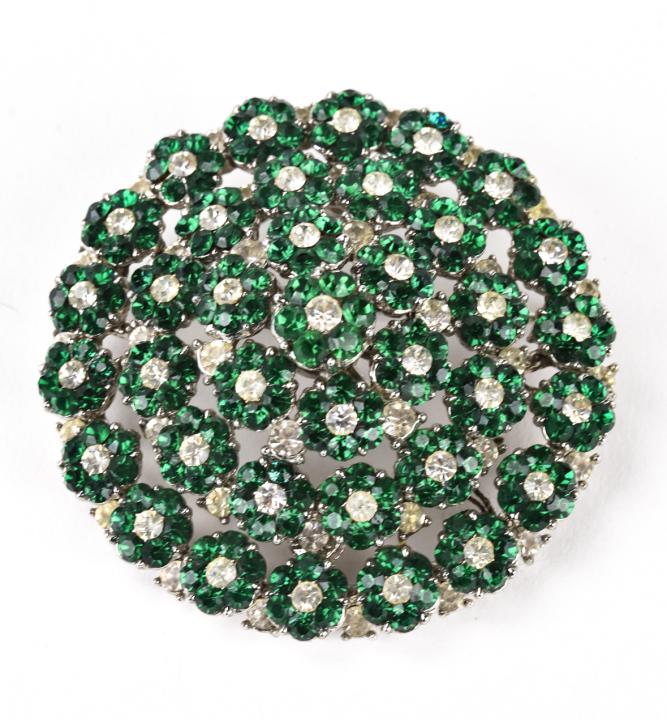 Vintage Crown Trifari Rhinestone Cluster Brooch: Vintage Crown Trifari Rhinestone Cluster Brooch. Signed. Measures just over 2 inches in diameter.