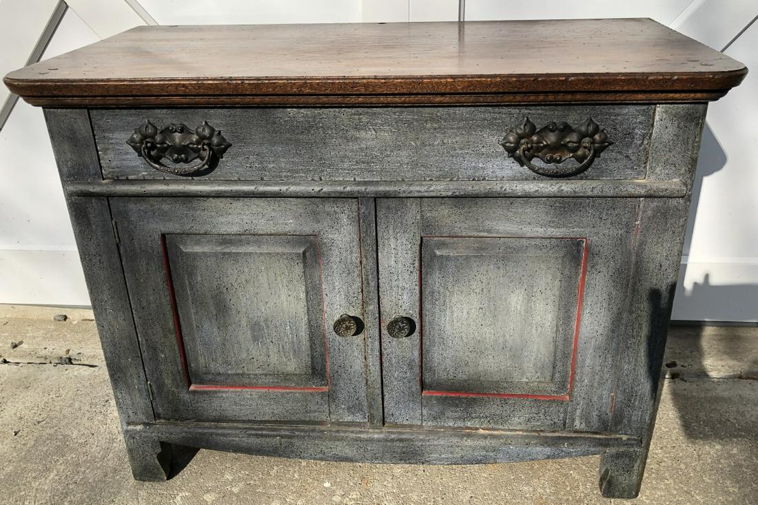 Hand Painted Antique Pine Cabinet Red Interior (1 of 6)