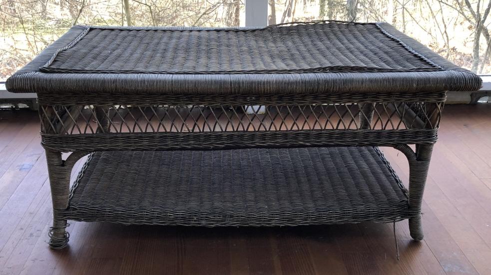 Vintage Caned Wicker Coffee Table w Open Accents (1 of 4)