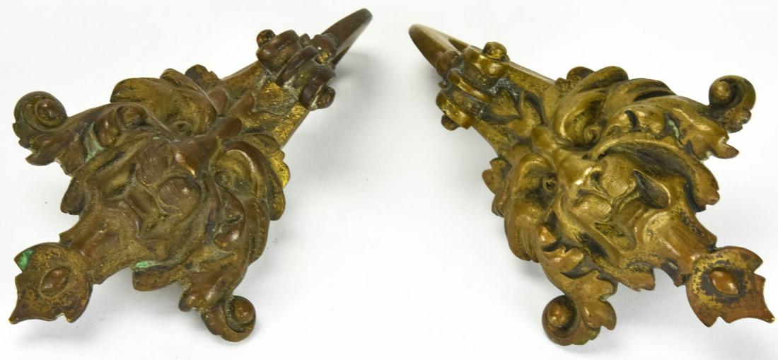 Pair Antique 19th C Bronze Gargoyle Face Plaques (1 of 5)