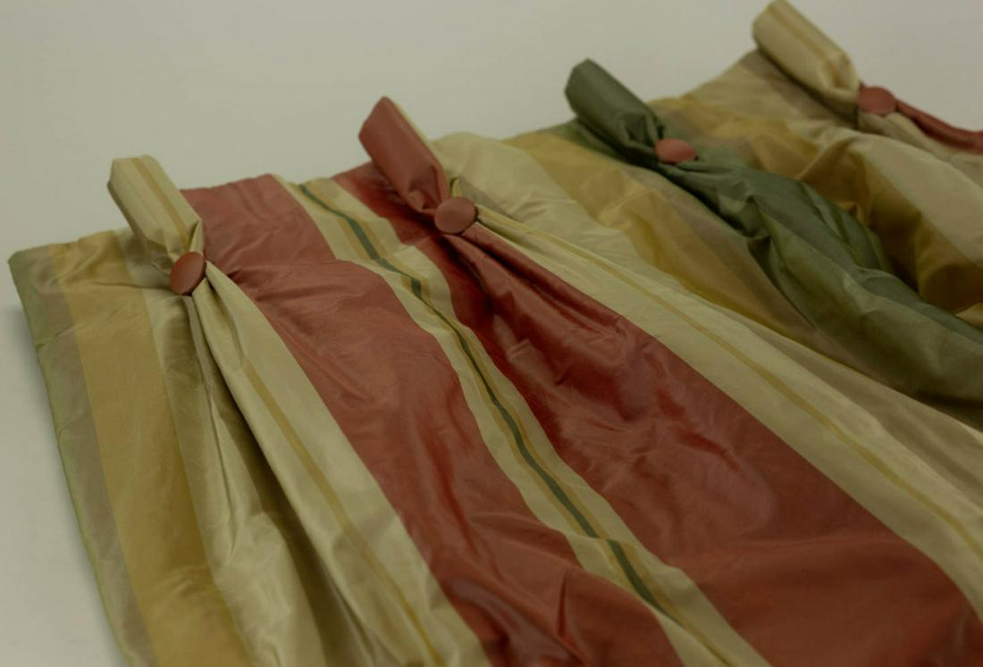 Set Schumacher Silk Stripe Button Pleated Drapes (1 of 4)