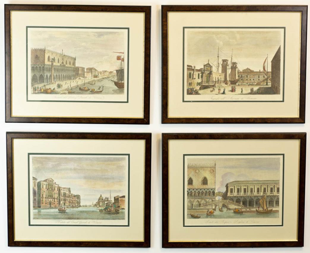 Set 4 Hand Colored Framed Lithographs 19C Venice (1 of 10)