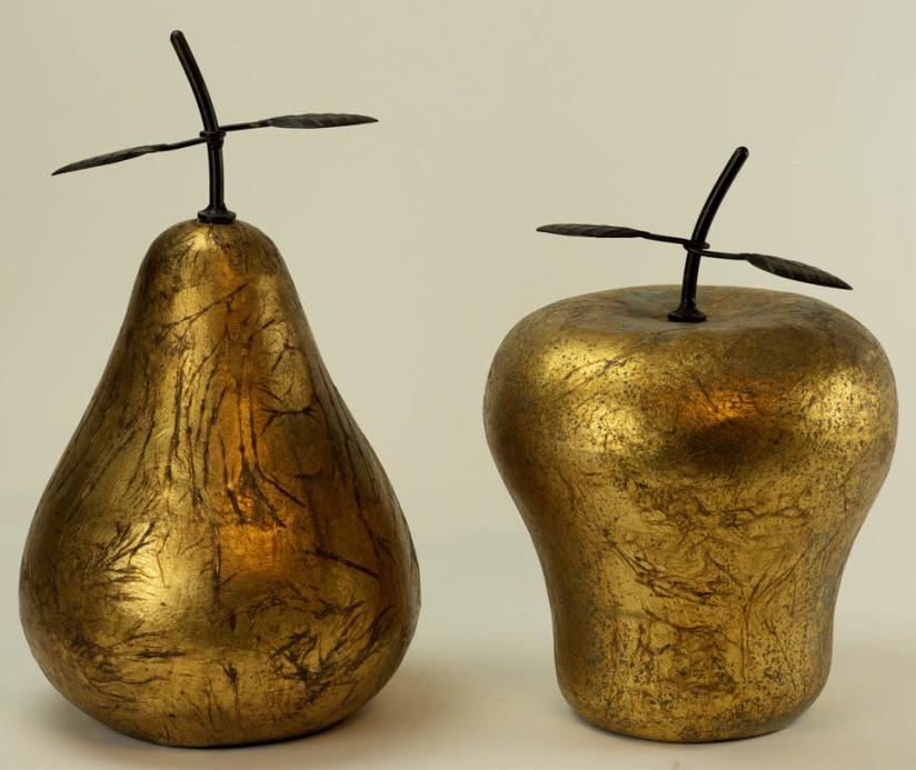 Pair Gilt Ceramic & Tole Large Apple & Pear (1 of 4)