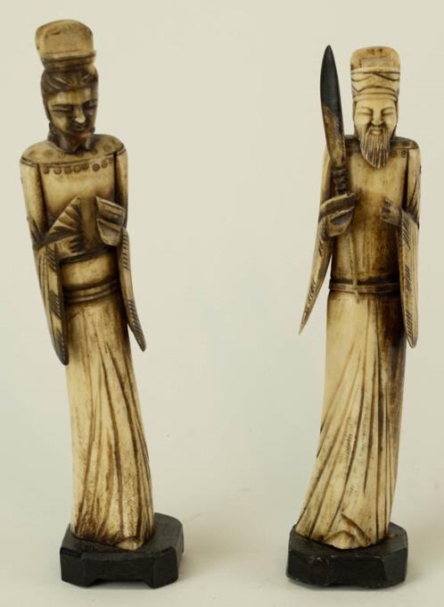 Pair Carved Horn Asian Deities (1 of 4)