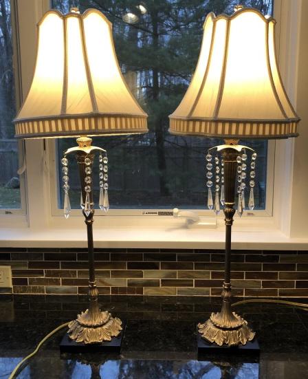 Pair Rococo Style Table Lamps w Pendalogues (1 of 5)