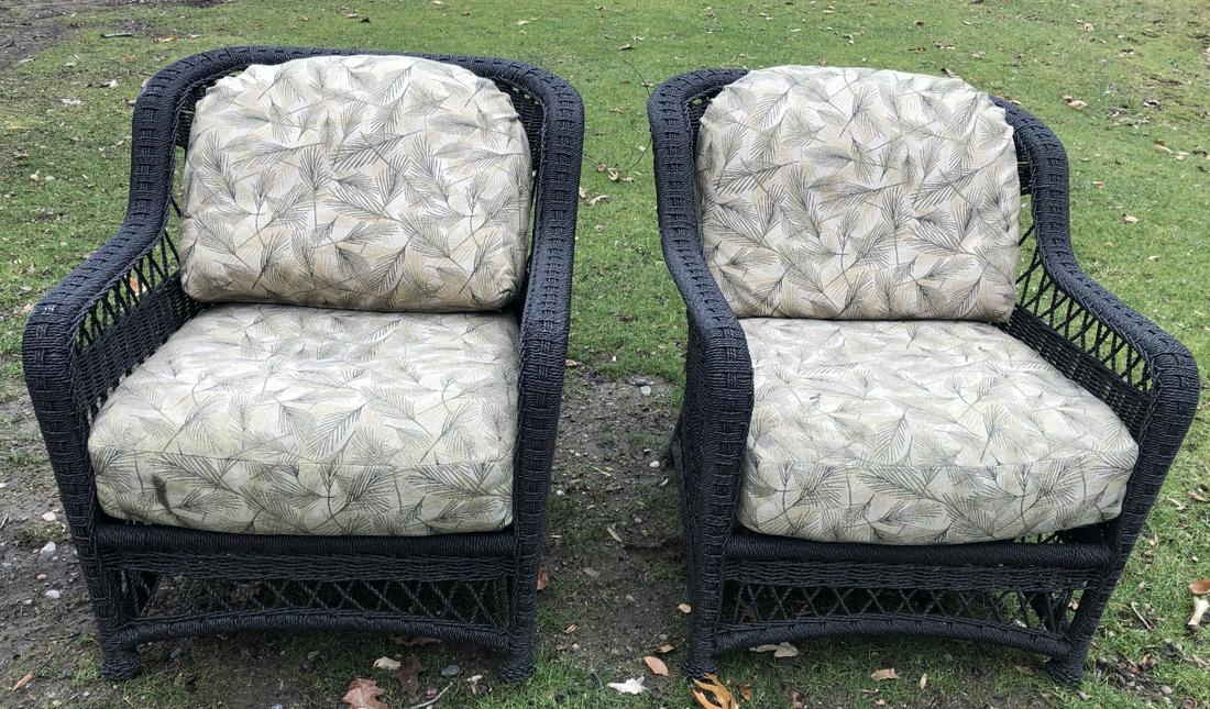 Pair Outdoor Wicker Victorian Style Arm Chairs (1 of 7)