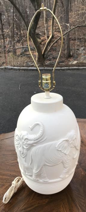 Vintage Pottery Elephant Motif Table Lamp (1 of 2)