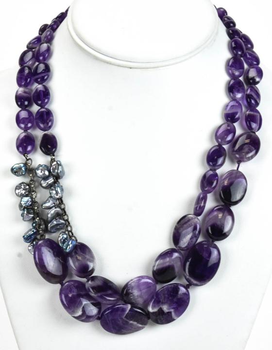 Handmade Double Strand Amethyst & Pearl Necklace (1 of 5)