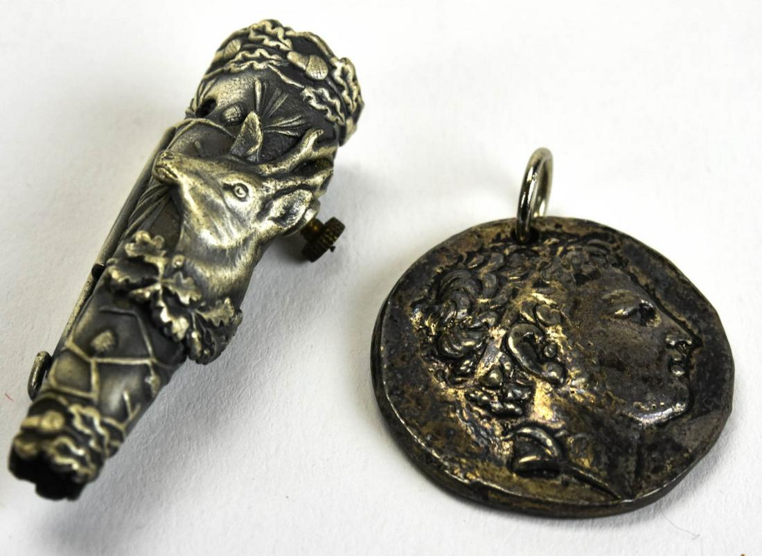 Vintage Posy Holder Brooch & Roman Coin Pendant (1 of 5)