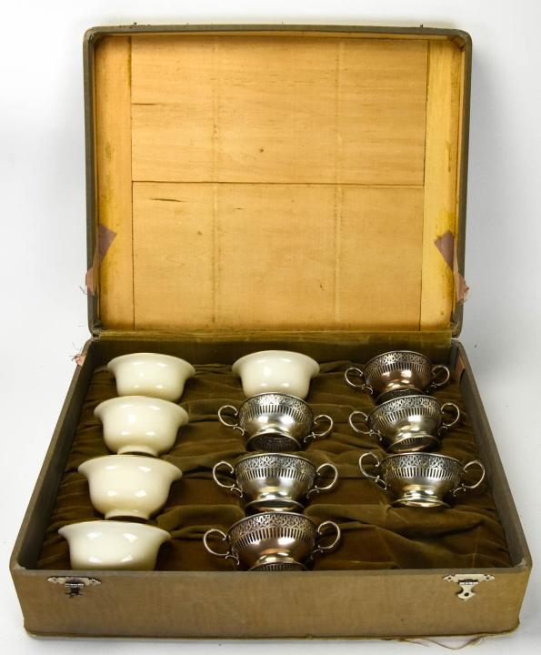6 Sterling Silver Soup Cup Rests W Lenox Cups (1 of 6)
