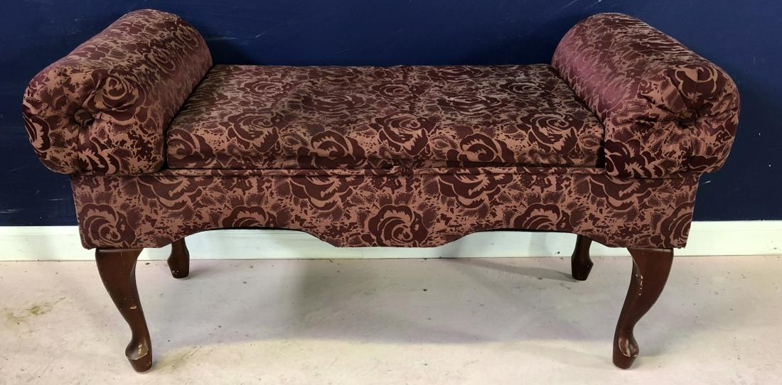 Baroque Style Rolled Arm Brocade Upholstered Bench (1 of 3)