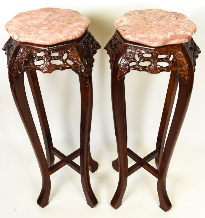 Pair of Chinese Hand Carved Marble Top Pedestals (1 of 5)