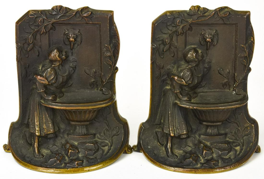 Pair Solid Bronze Wishing Well Motif Book Ends (1 of 6)