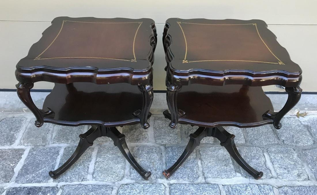 Pair of Mahogany End Table w Gold Detail & Shelves (1 of 4)