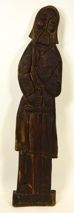 Antique Hand Carved Wood Figural Monk Plaque (1 of 5)