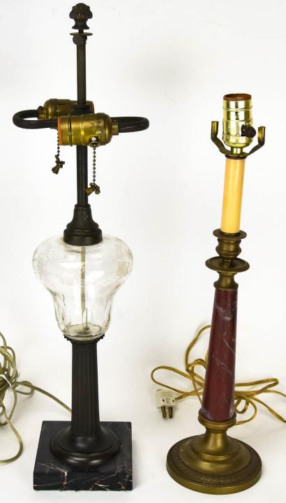 Pair Brass, Glass, Marble Vintage Lamps (1 of 5)