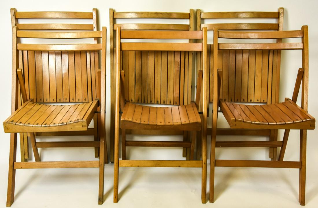 6 Vintage Folding Pine Side Chairs (1 of 7)