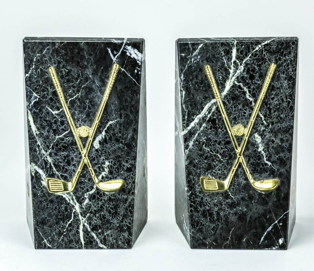 Pair Vintage Marble & Brass Golf Motif Bookends (1 of 3)