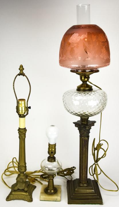 3 Vintage Brass Column Form Lamps (1 of 6)
