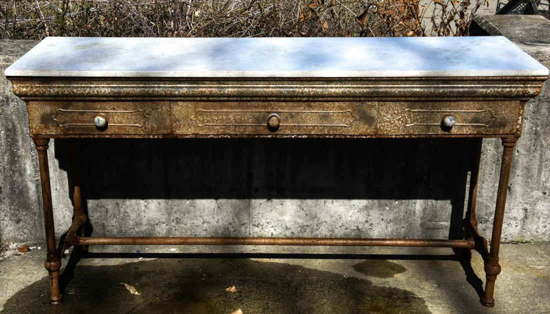 Antique Cast & Wrought Iron Marble Top Table (1 of 8)