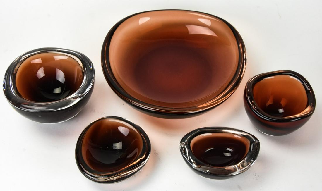 5 Orrefors Ascending Size Red Art Glass Bowls: 5 Orrefors Ascending Size Red Art Glass Bowls. All bowls are signed. Largest is approximately 2 inches x 9 inches in diameter.