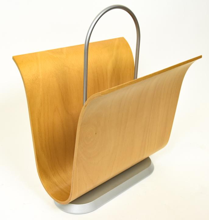 Ligne Roset Birch and Metal Magazine Stand: Ligne Roset Birch and Metal Magazine Stand. 22 inches x 16 inches x 12 inches