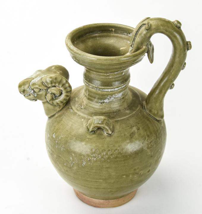 Chinese Glazed Pottery Figural Rams Head Pitcher (1 of 6)
