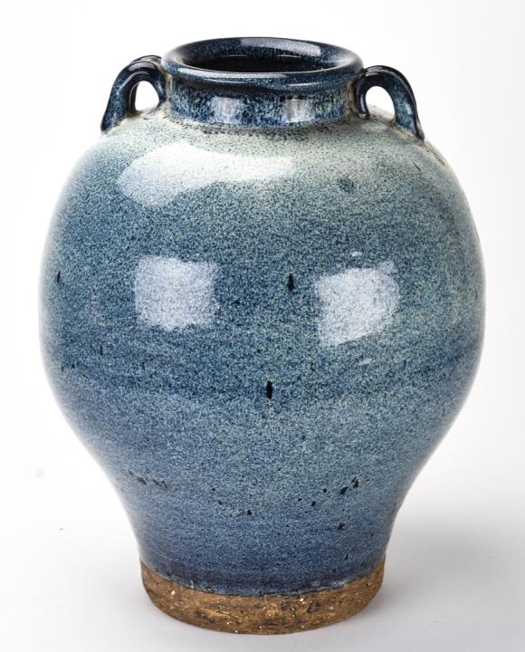 Chinese Blue Flambe Glaze Pottery Handled Vessel (1 of 6)
