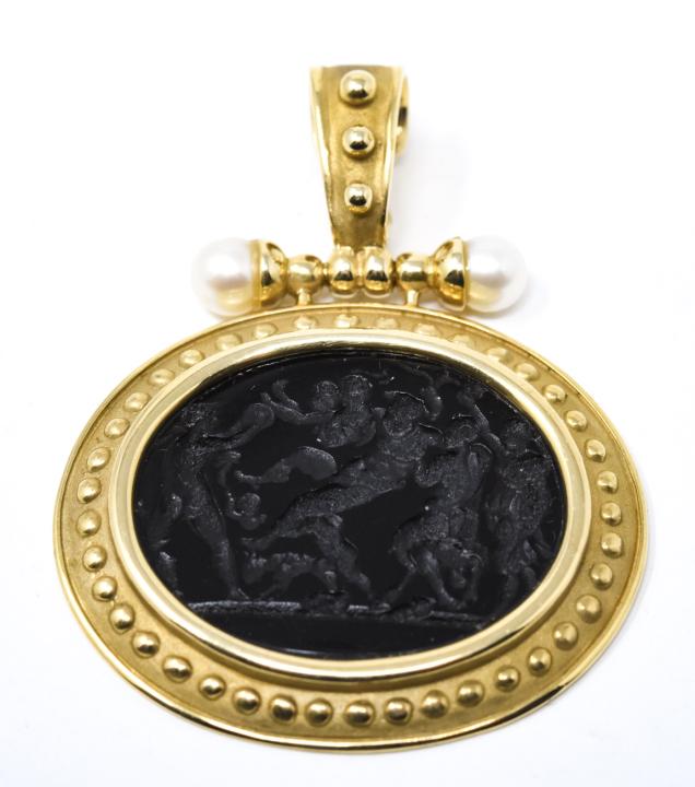 Estate Large 14kt Gold & Onyx Intaglio Pendant (1 of 5)