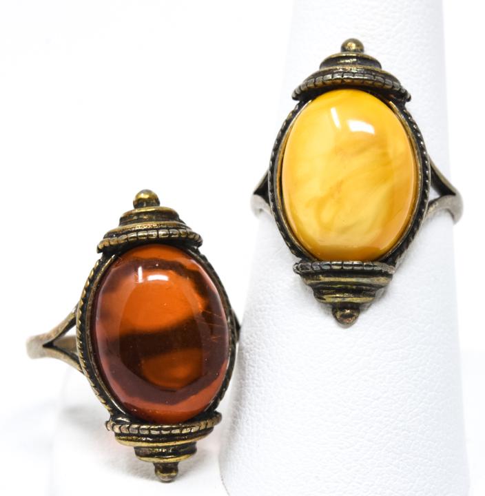 Two Vintage Sterling & Amber Rings from Poland (1 of 5)