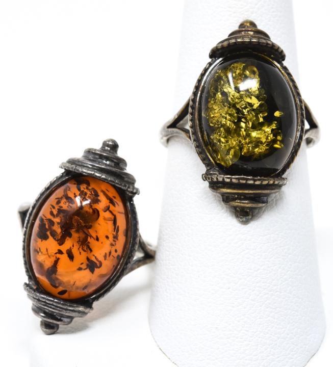 Two Vintage Sterling & Amber Rings from Poland (1 of 5)