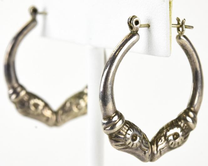 Sterling Greek Style Ram's Head Hoop Earrings (1 of 4)