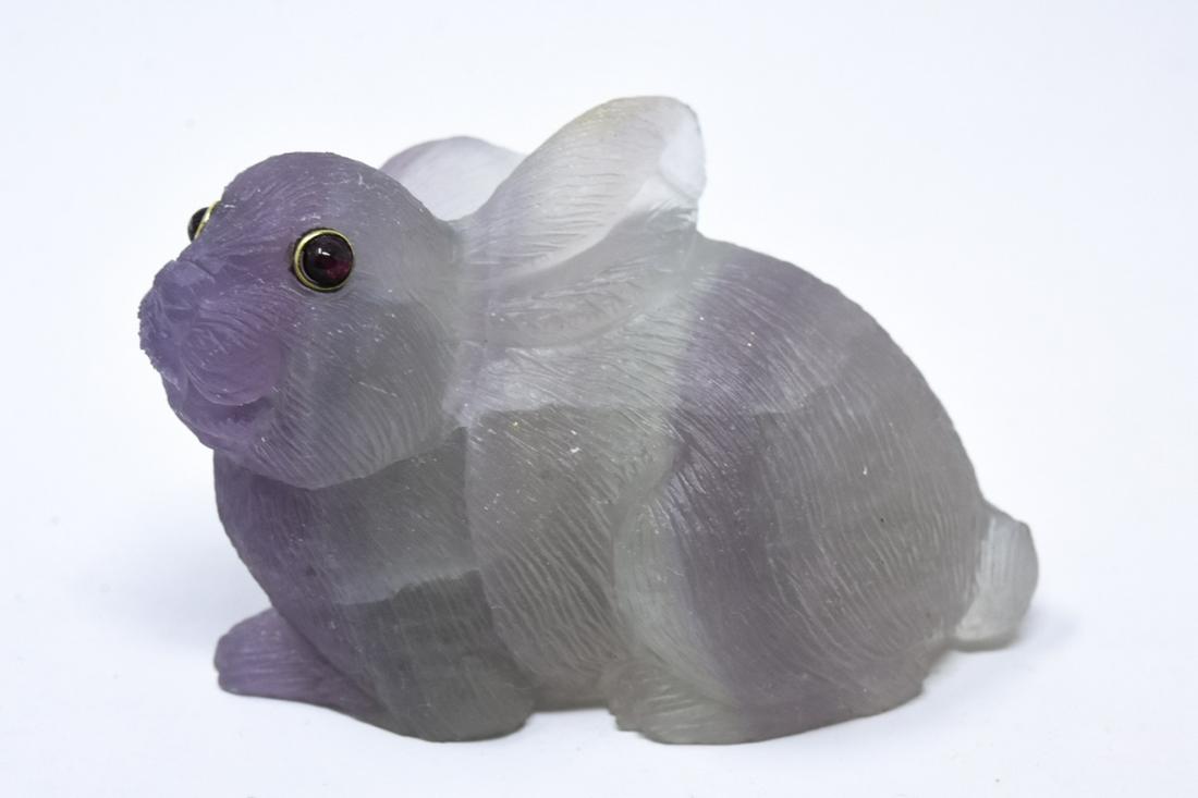 Russian Carved Stone Rabbit 14K & Ruby Eyes (1 of 6)