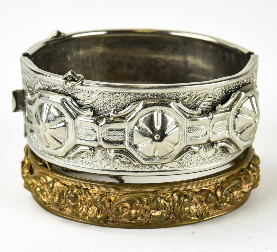 Two Antique Repousse Hinged Bangle Bracelets (1 of 7)