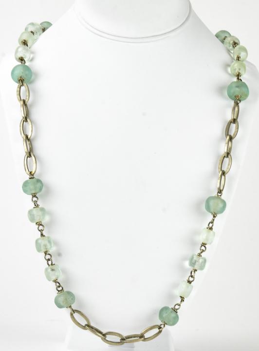 Signed Handmade Art Glass Bead & Silver Necklace (1 of 5)