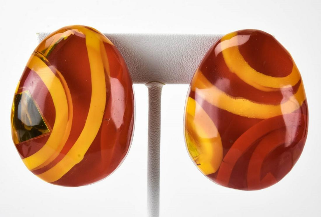 Circa 1990 Pair Italian Acrylic Egg Shape Earrings (1 of 5)