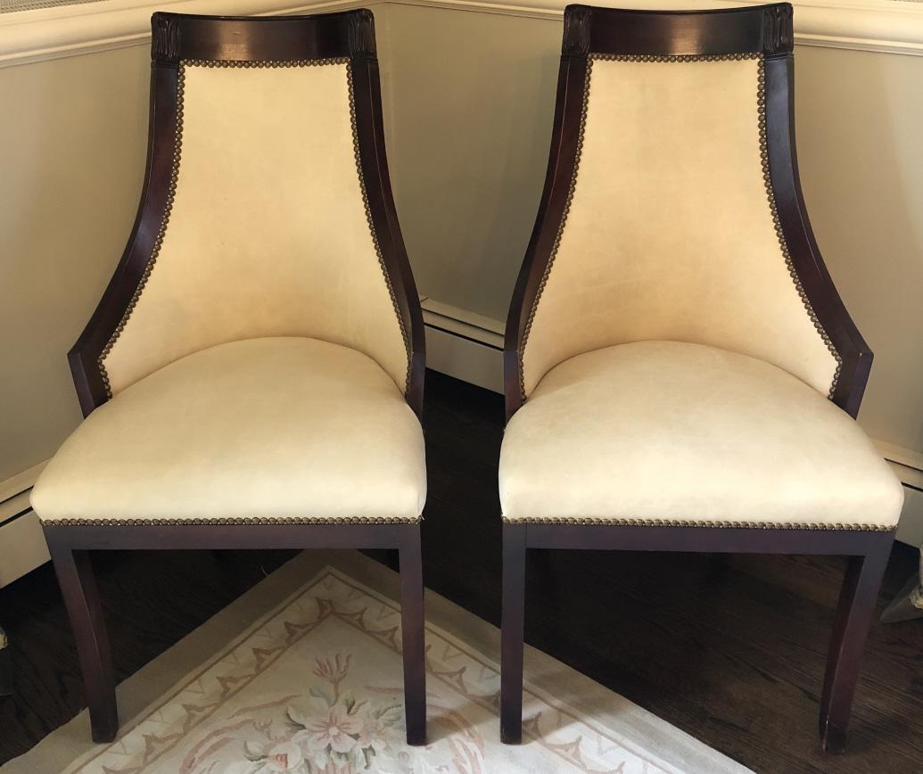 2 Napoleonic Carved Mahogany Leather Side Chairs (1 of 6)