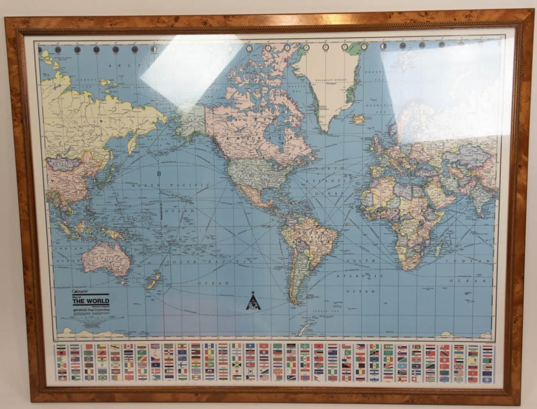 Large Vintage Color Map of the World Framed (1 of 5)
