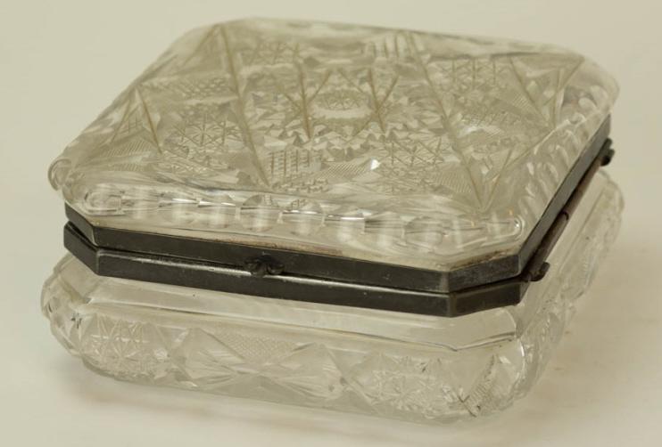 Antique Glass & Silver Covered Vanity Box (1 of 3)