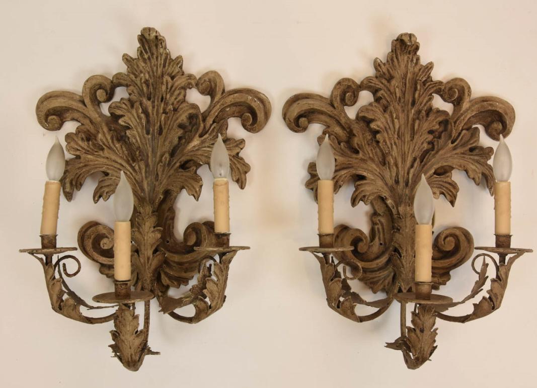 Baroque Plaster & Tole Flourish Electric Sconces (1 of 5)