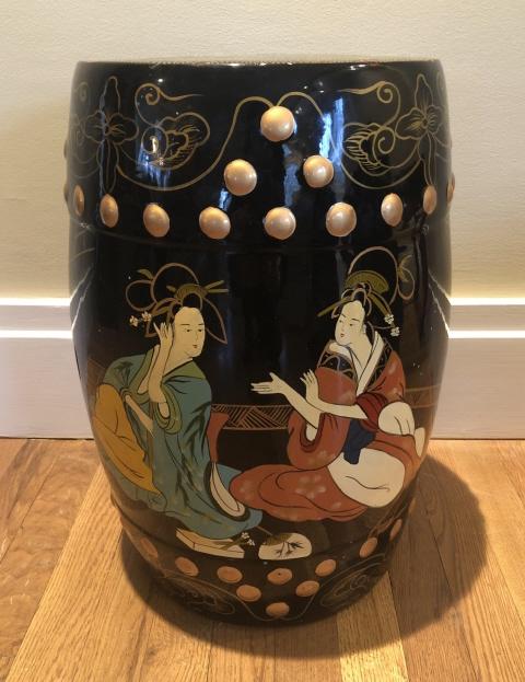Asian Hand Painted Garden Stool Court Scene (1 of 2)