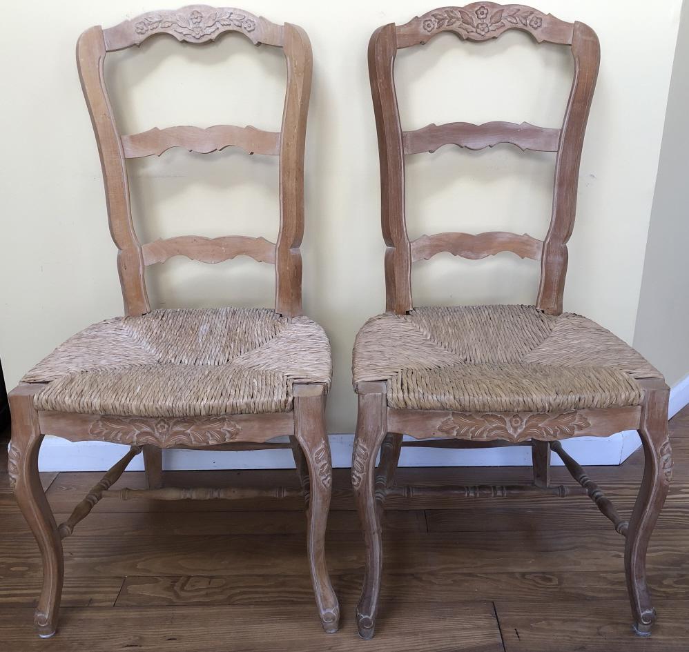 Pair French Country Ladder Back Rush Carved Chairs (1 of 5)