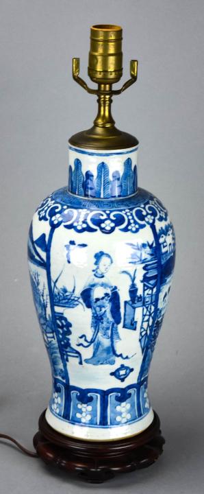 Chinese Blue & White Porcelain Vase Mount Lamp (1 of 5)
