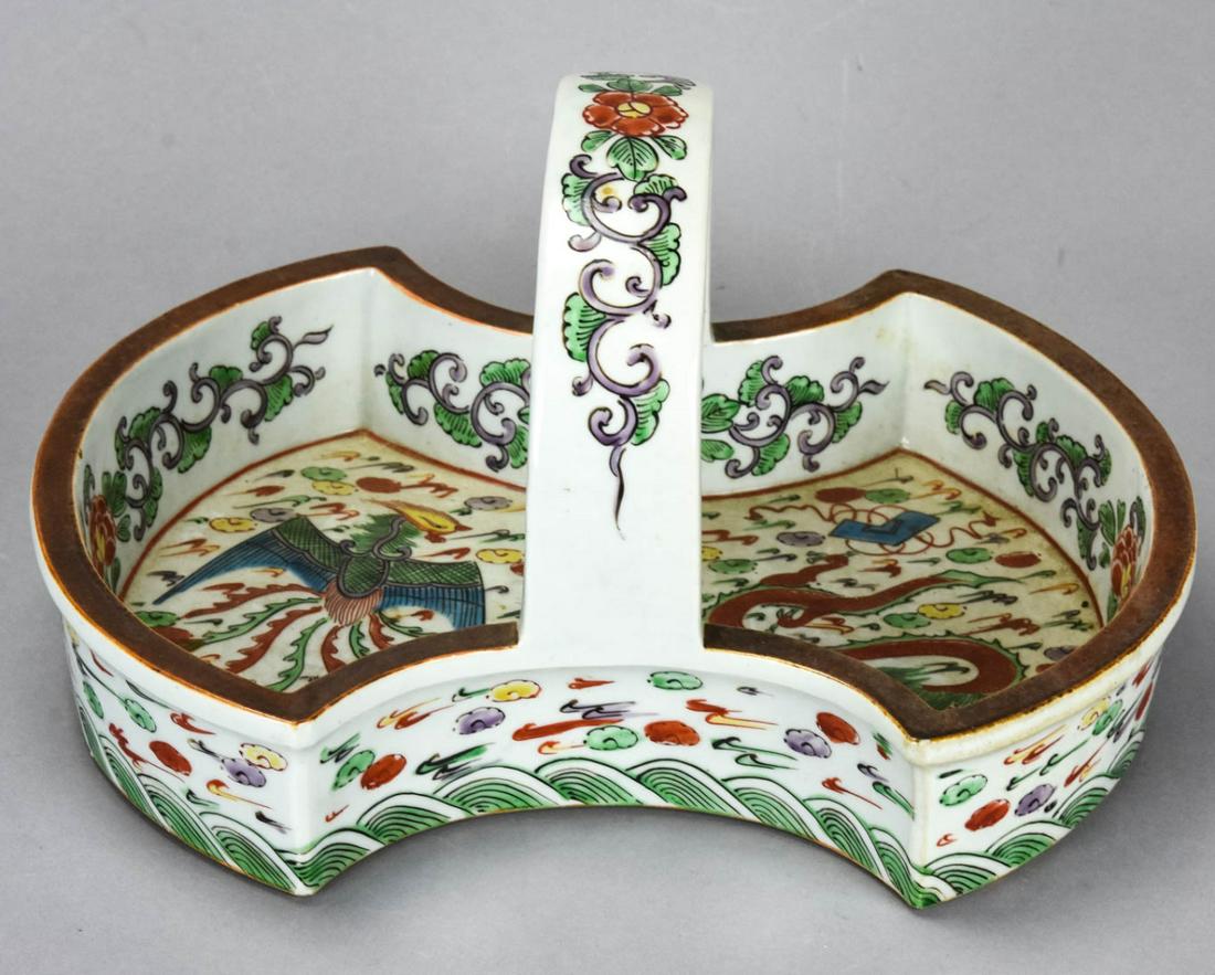 Chinese Hand Painted Porcelain Dragon Basket (1 of 6)